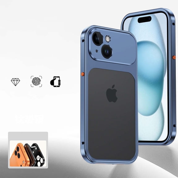 Designed For iPhone 15 Phone Case,With Camera Protection,NO Back Heat Dissipation,With Frame Snap-on Switch,Ultra Slim Shockproof Drop Protection Rugged Metal Phone Case,Blue