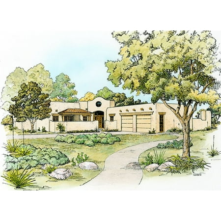 010-17: Adobe Southwestern 4 Bed, 3 Bath Luxury Home Plan, 2596 Sq Ft: Full Blueprints with License to Build by Home Plan Marketplace - Lesuto