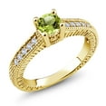 thumbnail image 2 of Gem Stone King 18K Yellow Gold Plated Silver Green Peridot and White Created Sapphire Women's Solitaire Ring with Accent Stones (0.70 Cttw, Round Shape 5MM, Size 5), 2 of 2