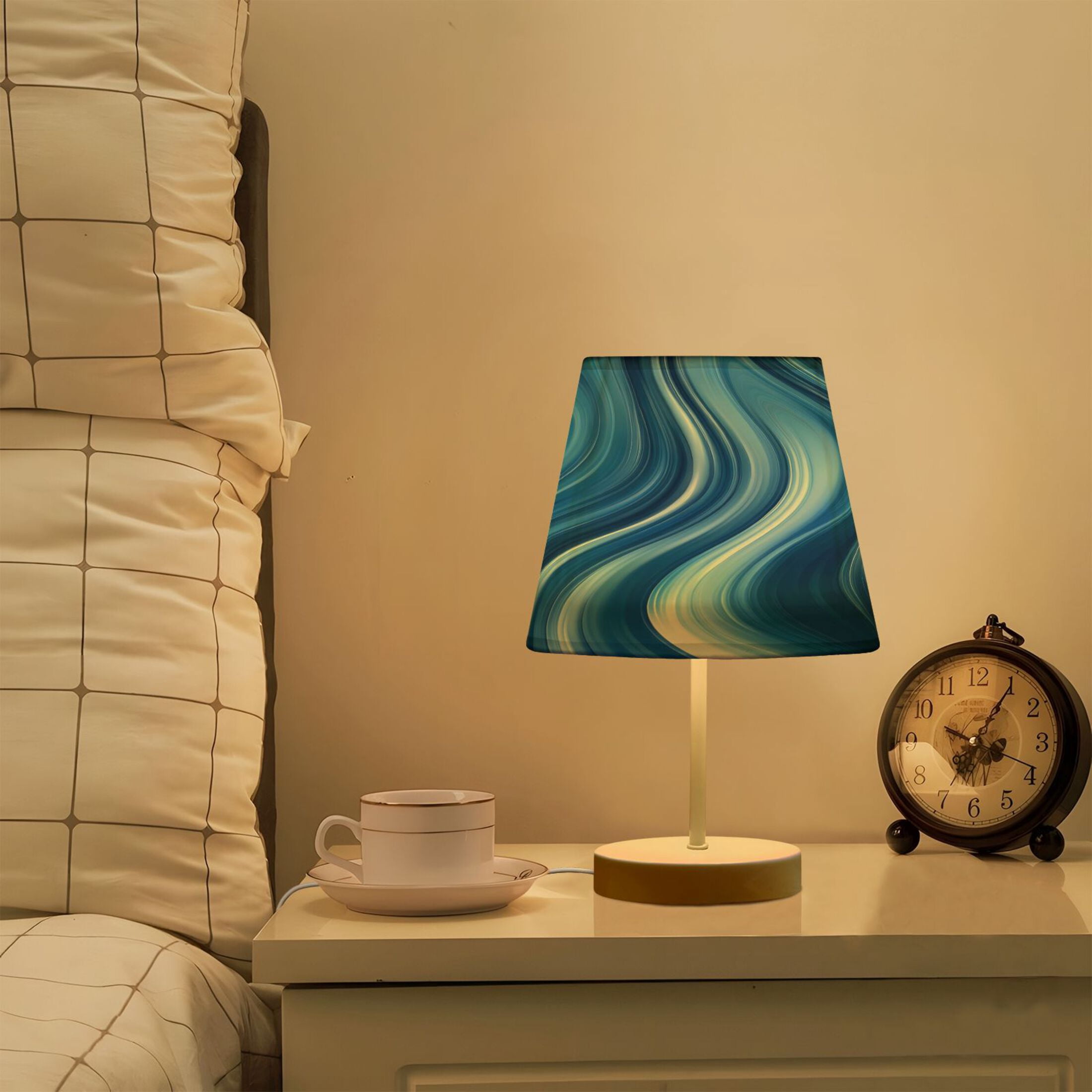 Ryvnso LED Bedside Table Lamp Blue Liquid Bedroom Desk Lamps Nightstand Lampshade M
