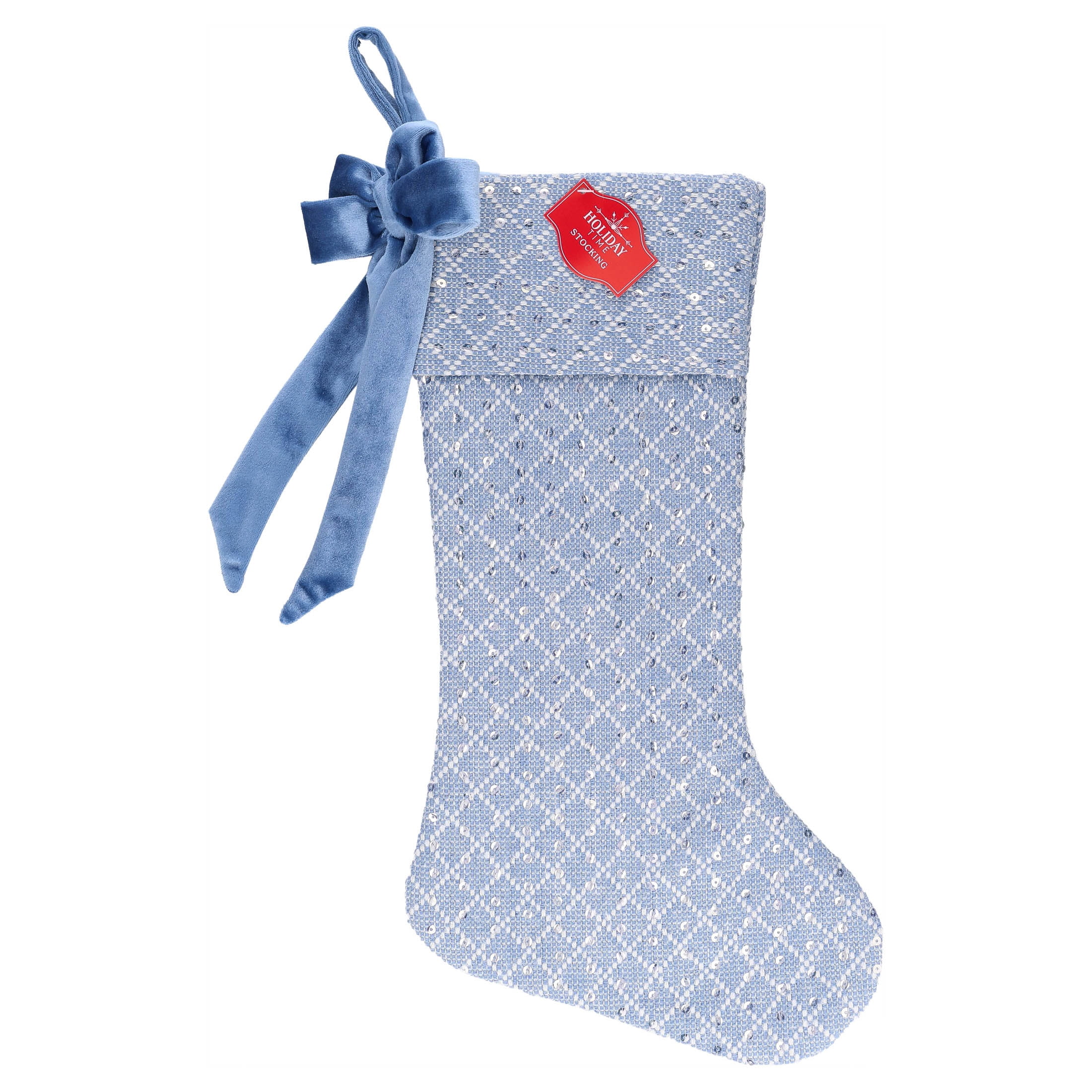 Sequin Christmas Stocking, Blue, 18", by Holiday Time