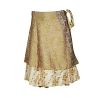 Mogul Women Vintage Printed 2 Layer Reversible Wrap Skirt Beach Cover Up Sarong Dress