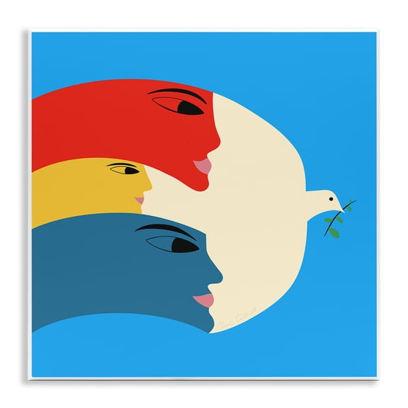 Stupell Industries Peaceful Dove with Faces Animals Painting Unframed Art Print Wall Art, 12 x 12