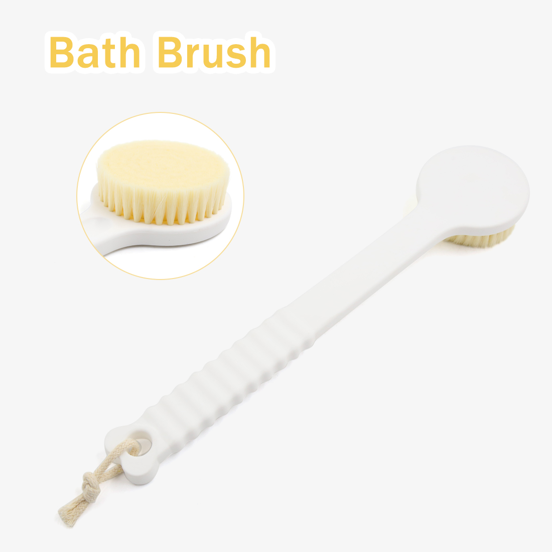 White Soft Bristle Long Handle Shower Body Rubbing Brush Exfoliating