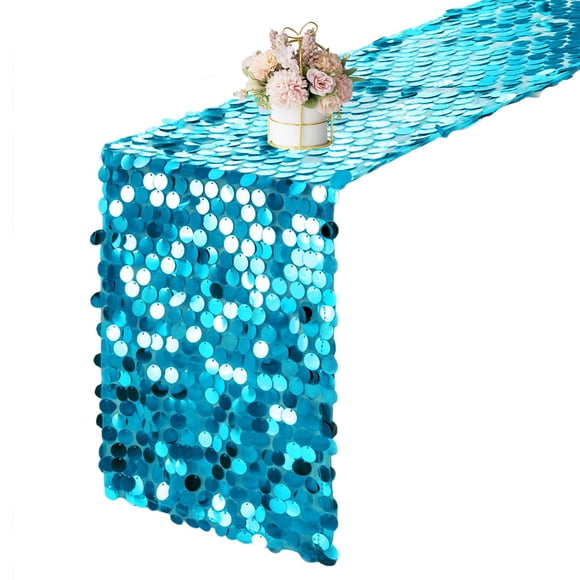 Table Runner Yblut 30 x 274 cm con lentejuelas turquesas para decoración de fiesta