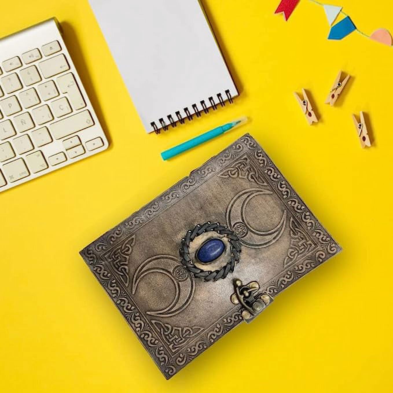 OVERDOSE Vintage Moon Design Stone Leather Journal With Brass C-Lock - Handmade Unlined Paper Leather Bound Journal | Sketchbook & Notebook - Drawing Journal - 5 x 7 inches | 12 x 17 cm | A6
