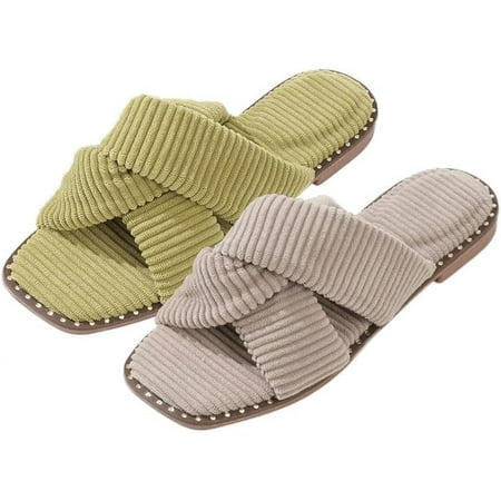 

Roxoni Velvet Piping Flat Sandals for Women - Stylish Studs Around Outsole Dressy Summer Ideal - 2 Packs