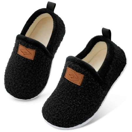 

Barerun Slippers for Toddler Kids Non-Slip House Slippers Slip On Boy Girl Shoes Black