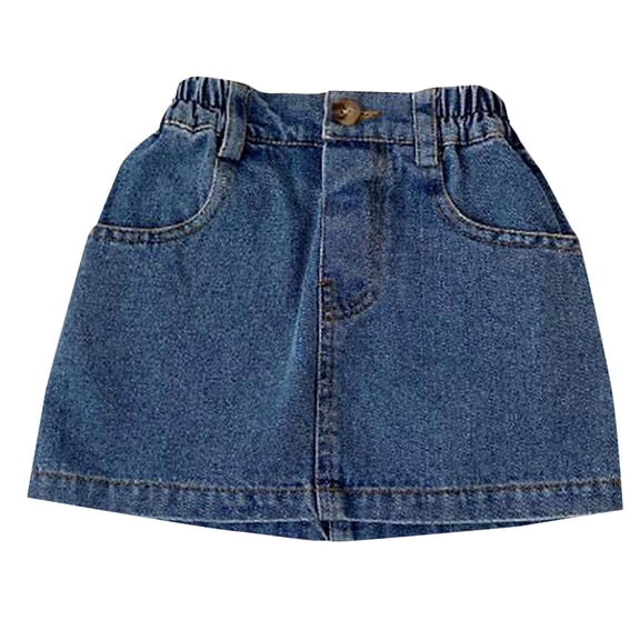 CPNG Toddler Baby Girls Denim Skirts Summer A Line Zipper Button Down Versatile Solid Color Jeans Skirt