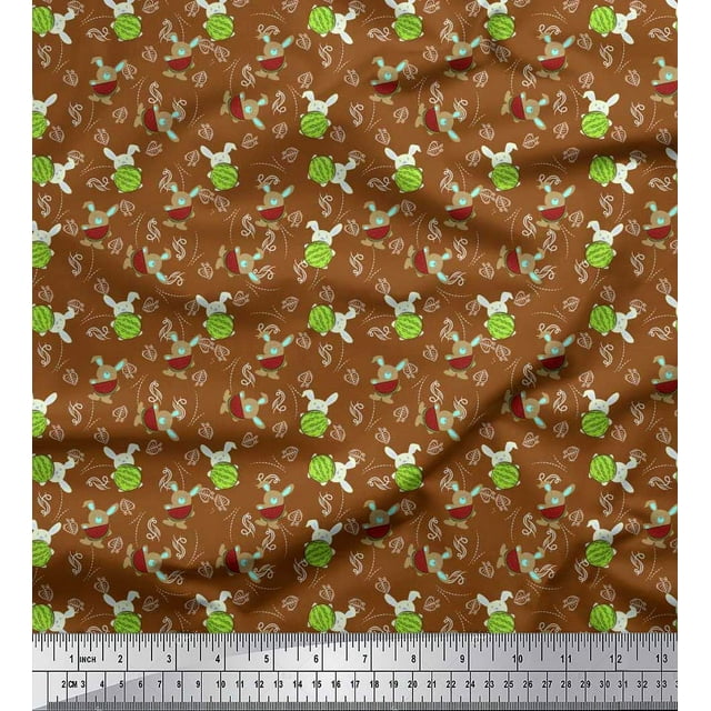 Soimoi Cotton Poplin Fabric Leaves,Watermelon & Rabbit Kids Print Fabric by The Yard 56 Inch Wide