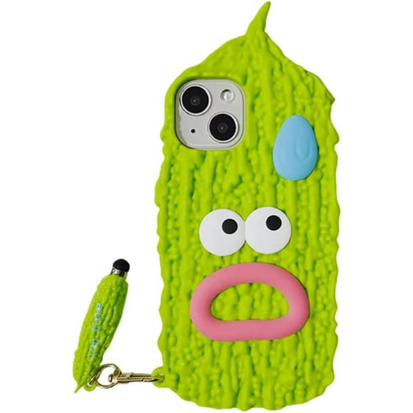 Kawaii Phone Cases Apply to iPhone 12Pro,Cute Cartoon Balsam Pear Phone Case with Balsam Pear Stylus 3D Case for Phone Case Soft Silicone Shockproof Cover for Women Girls