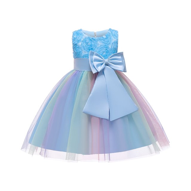 Robes de Fête pour Filles, Petites Filles, Tulle Coloré, Nœud, Robe de Fleurs pour Fête d'Anniversaire, Robes pour Enfants, Robes d'Anniversaire pour Filles, Robes pour Petites Filles
