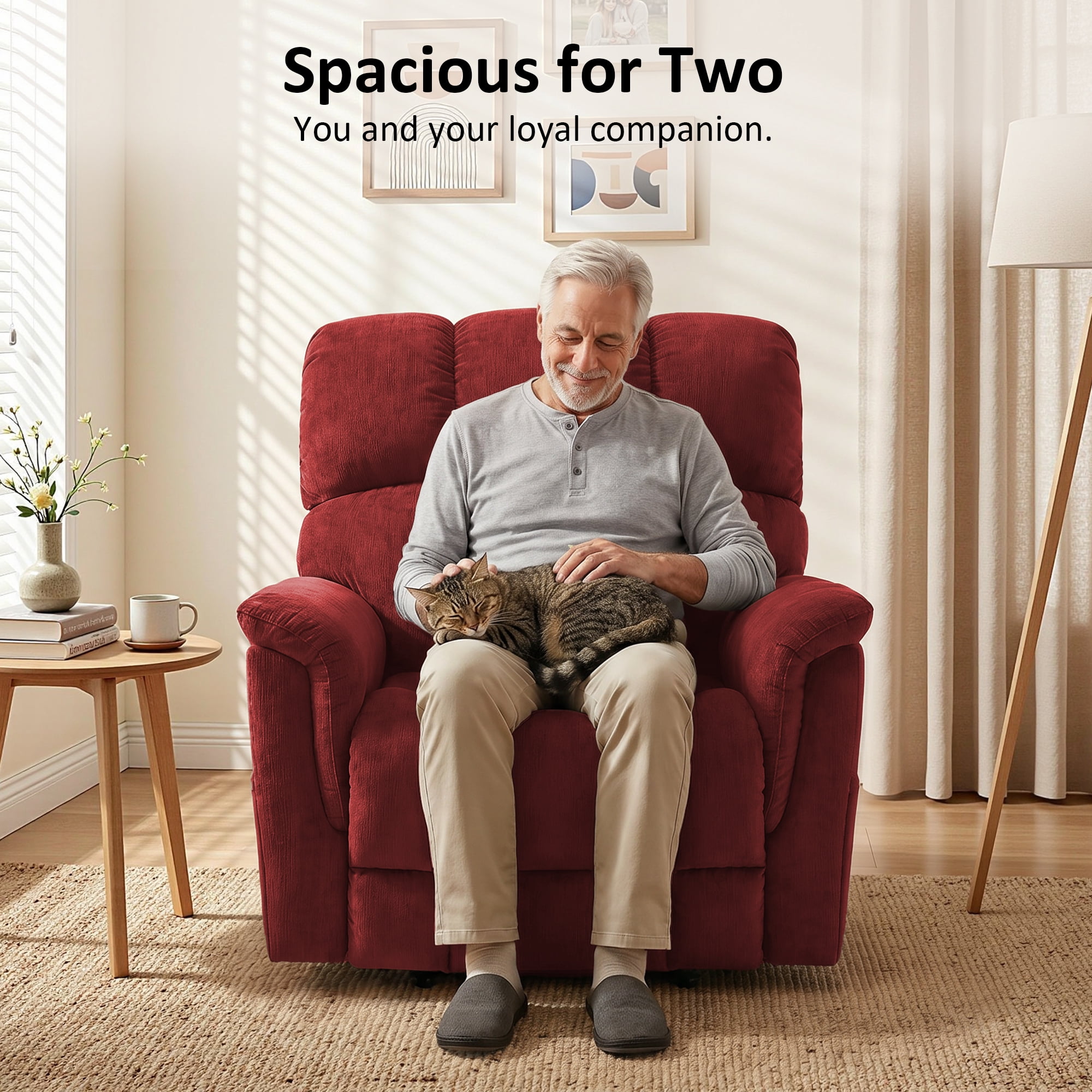 MCombo Oversized 24.8" Seat Width Large Dual Motor Power Recliner Lift Chair for Tall Elderly, Infinite Position, Burgundy Fabric