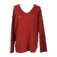 thumbnail image 3 of Diconna Ladies Sweater Hollow Feather Pattern Long Sleeve V Neck Knitted Sweater, 3 of 5