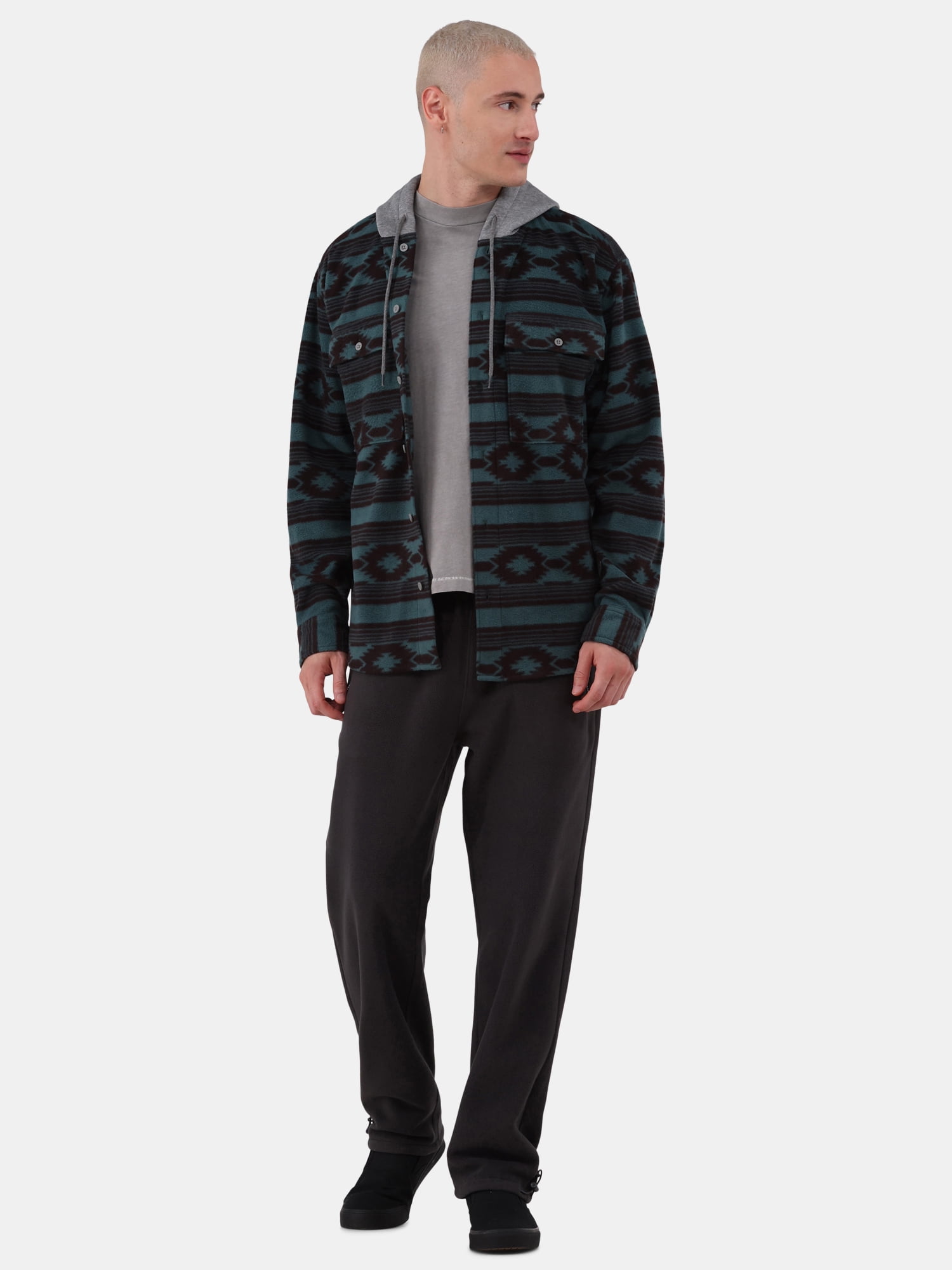 No Boundaries Men's & Big Men's Polar Fleece Hooded Button Up Jacket, Sizes XS-5XL