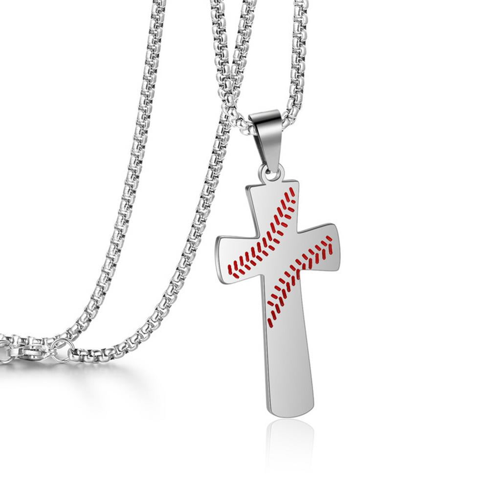 Younar Baseball Necklace, Cross Pendant 