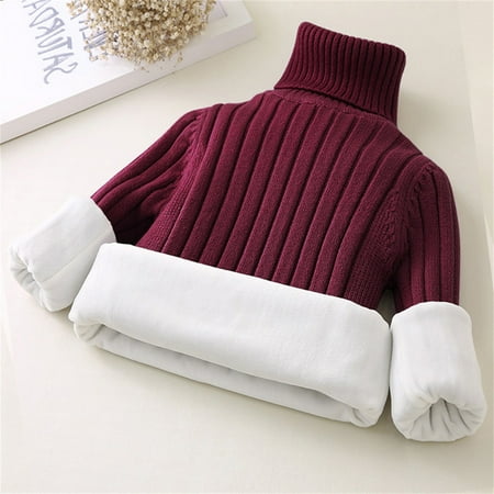

0-8 T Infant Fleece Sweater Baby Boy Girls Kids Ribbed Knitted Thicken Turtleneck Sweater Undershirt Pullover Top-Little Boys/Girls Dark Red 6-7 Years