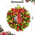 thumbnail image 3 of 16 Inch Pre-Lit Christmas Wreath with Metal Hanger, Large Red Bow and Colored Balls, Battery Operated with Warm White 40 LEDs Lights, Front Door Spruce Lighted Wreath Xmas Decorations, 3 of 12