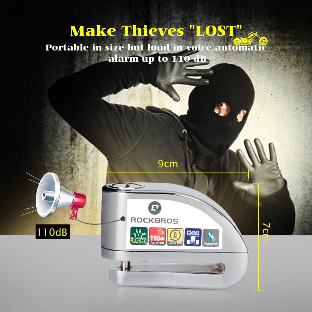 ROCKBROS MotorcycleAnti-Theft Disc Lock Bike Lock 110db Alarm Disc Lock 6mm Waterproof