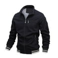 thumbnail image 1 of WREESH Men's Solid Color Stand-up Collar Zipper Casual Warm Windproof Pocket Motorcycle Jacket, 1 of 5
