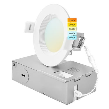 Luxrite 3 Inch Ultra Thin LED Recessed Light J-Box 6W 5 Color Options Dimmable 400 Lumens IC Rated Baffle