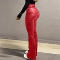 thumbnail image 4 of Cutuoiiu Women's Fashion Solid Color High Waisted Leather Pants Flared Leg Trousers for Casual and Night Out Gifts, 4 of 8