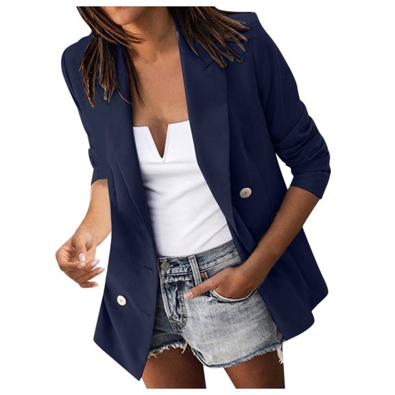 asdoklhq Womens Plus Size Tops Clearance,Casual Solid Turn-down Collar Solid Long Sleeve Pockets Leather Coat Top