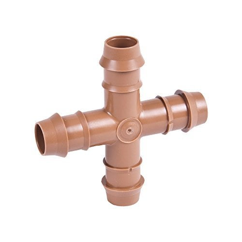 USA MADE - 25-PACK - 1/2" Barbed Drip Tubing Adapter Cross TEE Threaded Fitting MNPT (17mm .600 ID Insert Cross)