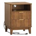 thumbnail image 6 of Night Stand with Charger Station, Fluted Nightstand with 2 Drawers and Storage Shelf, Mid Century Modern Bedside Table for Bedroom Living Room,Walnut, 6 of 11