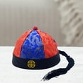 thumbnail image 2 of Sombrero de príncipe heredero, sombrero de emperador Qing, sombrero Oriental chino de satén, sombrero de propietario para fotografía, Fiesta Temática, Rojo Azul 54cm, 2 of 8