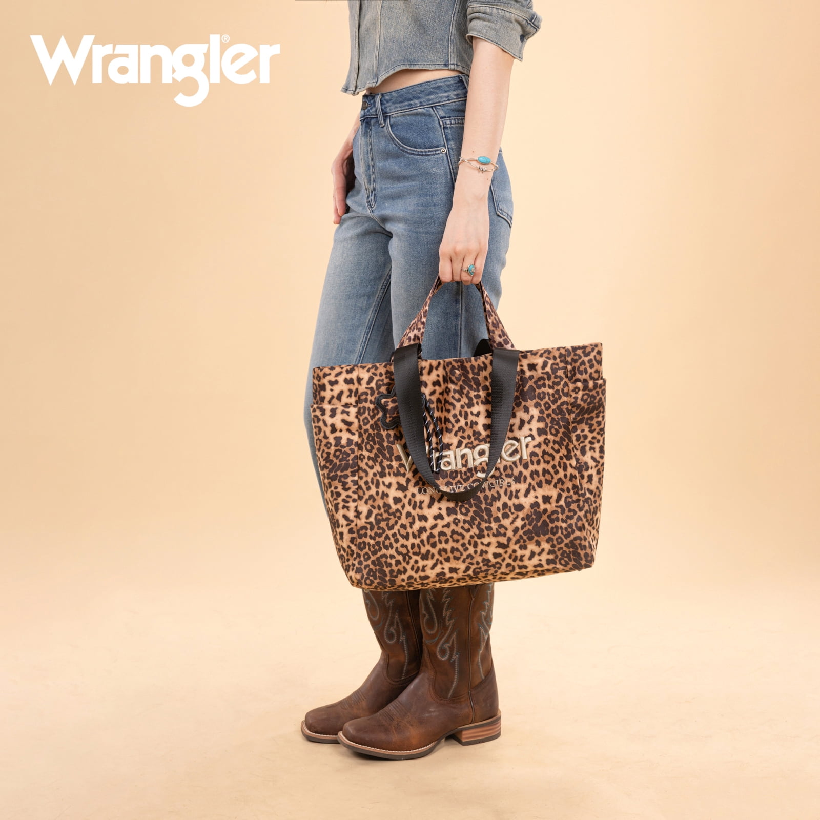 Wrangler Large Tote Bag for Women Designer Leopard Print Purse for Travel Work Gym, Leopard
