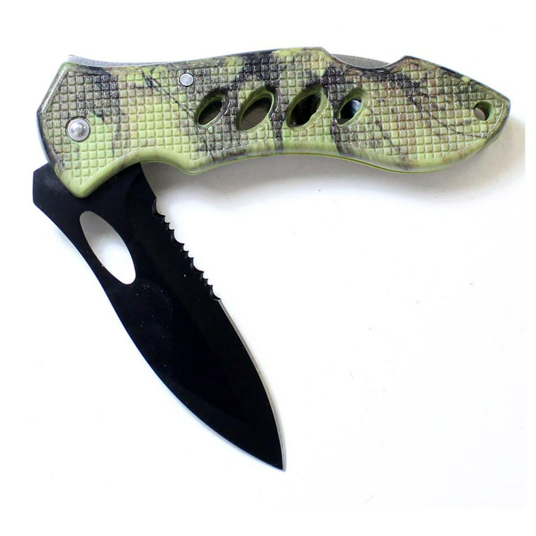 DIRK, 7.5 (19.1 cm) Hunting & Fishing Knife, 3 (7.6 cm) Black-Coated  Stainless Steel Blade, Woodland Camo Handle