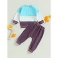 thumbnail image 4 of Bagilaanoe 2PCS Toddler Baby Girl Boy Long Pants Set Contrast Color Long Sleeve Sweatshirt Pullover Tops + Drawstring Sweatpants 6M 12M 18M 24M 3T 4T Kids Casual Sweatsuits, 4 of 8