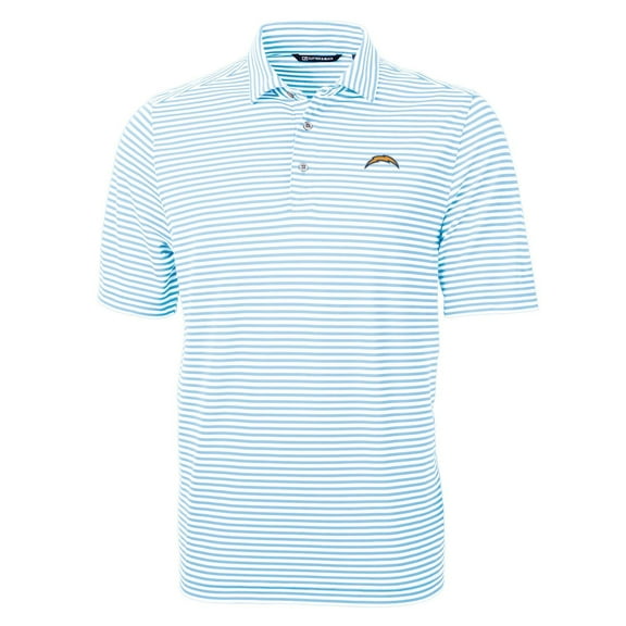 Men's Cutter & Buck Light Blue Los Angeles Chargers Virtue Eco Pique Stripe Recycled Polo