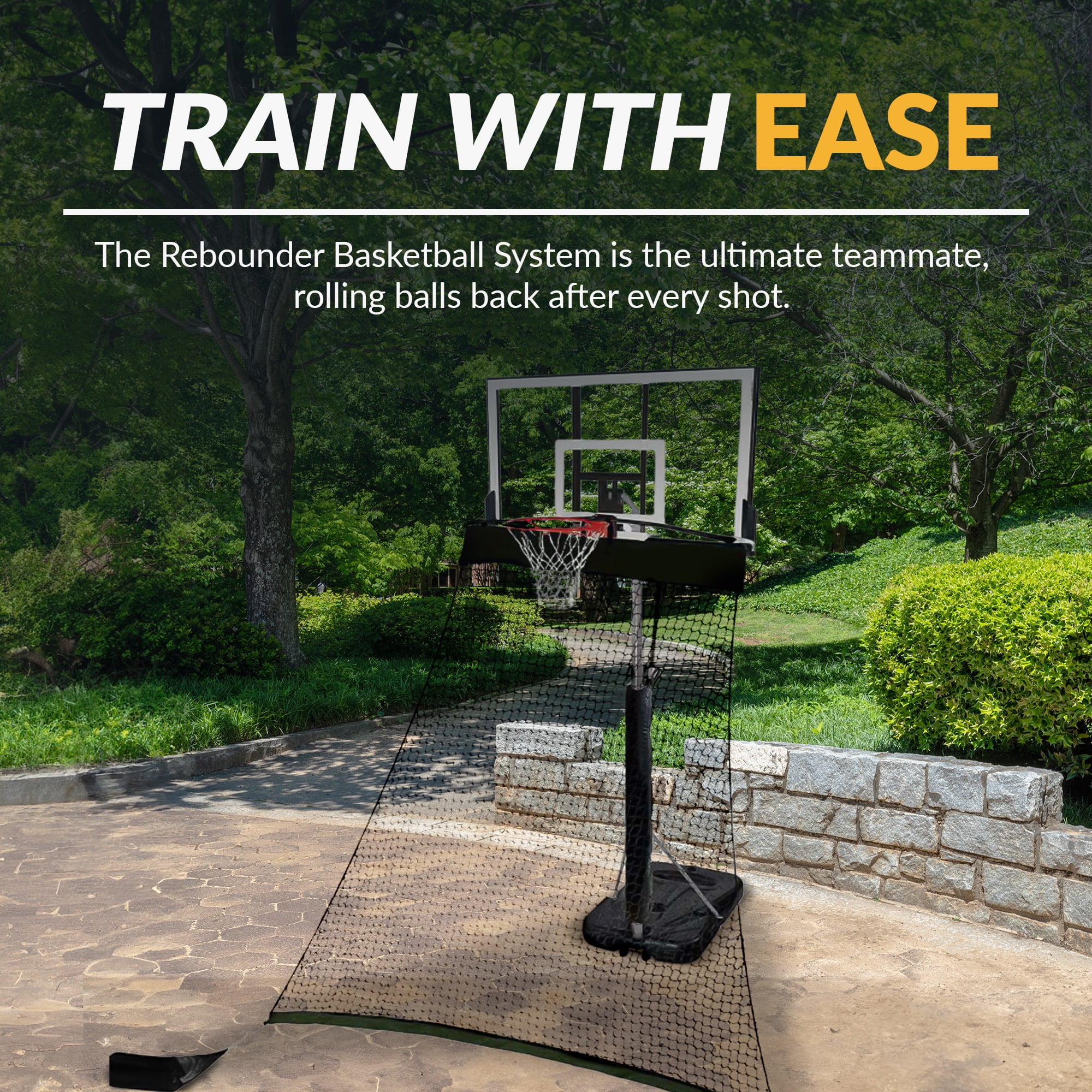 Hathaway Rebounder Basketball Return System for Shooting Practice with Heavy Duty Black Polyester Net