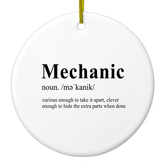 DistinctInk Hanging Ceramic Christmass Tree Ornament with Gold String - Great Gift / Present - 2 3/4 inch diameter - Mechanic Definition Hide the Extra Parts
