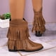 thumbnail image 3 of Zapatos Botines de mujer Botas con borlas de Color sólido Retro informales para mujer botas cómodas de tacón grueso a media botas occidentales de talla grande botines botas (Brown 7.5), 3 of 6