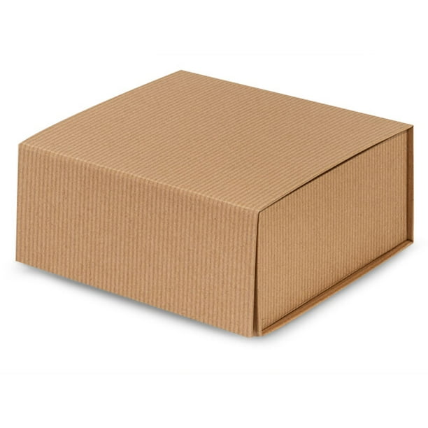 3 PK, Kraft Pinstripe Closure Gift Boxes, 6 x 6 x 2.75" For