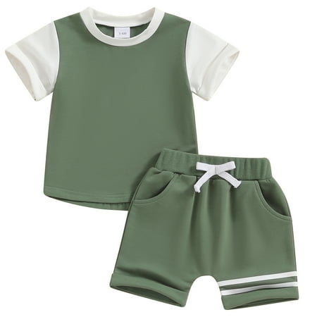 

Infant Baby Boys Summer 2PCS Outfits Set Short Sleeve Contrast Color Tops and Shorts Clothes Suit