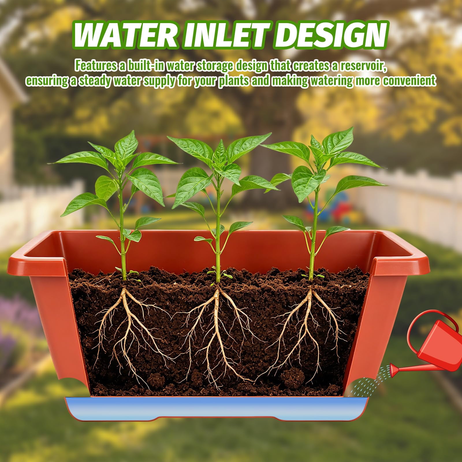 Window Boxes Planters Brick-red 7 Pack 17 Inch Plastic Rectangular Flower Pots for Indoor/Outdoor Plants Herbs Vegetables