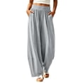 thumbnail image 2 of YABCSAZ Women's Barrel Pants Solid Color Wide Leg Pants Elastic Waist Pants Casual Pants with Pockets for Summer Travel Loose Baggy Trousers, Gifts for Women, 2 of 8