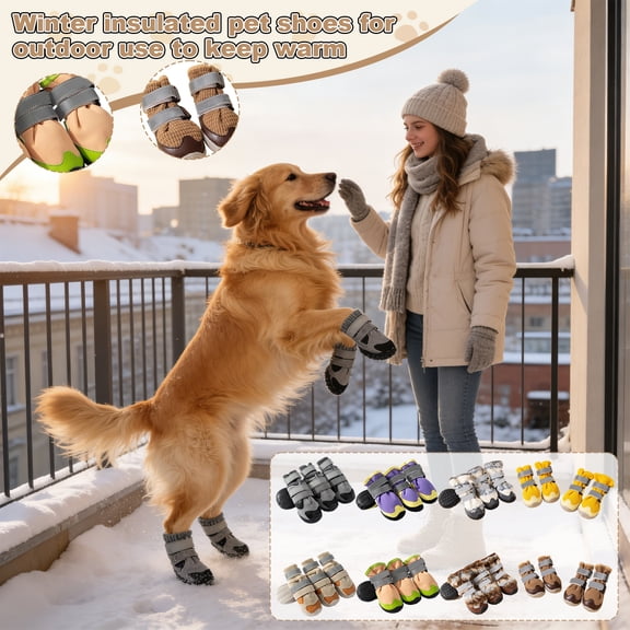 Dog Shoes for Medium Large Dogs, Fleece Lined Winter Boots for Medium Big Dogs, Shoes for Dog, Double Buckle Anti-slip Protectors, Warm Outdoor Pet Boots Black A1, 1 pair