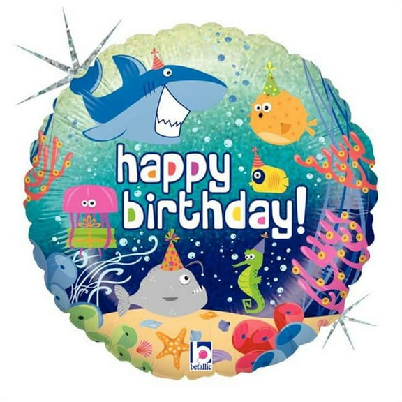 Betallic 18 in. Birthday Ocean Holographic Flat Foil Balloon