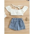 thumbnail image 2 of Kids Girls Summer Clothes Boat Neck Tie-Up Halter Neck Ruffles Tank Tops Flower Print Denim Shorts 2Pcs Suit, 2 of 8