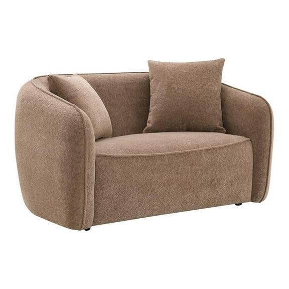 Bowery Hill Chenille Fabric Upholstered Loveseat with 2 Pillows in Brown