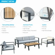 Higold 3801 Nofi 4 Pieces Outdoor Conversation Sets with Grey Cushions, Matte Charcoal Aluminum Frame & Tabletop