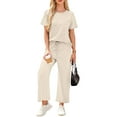 thumbnail image 2 of WULMLEO Womens 2 Piece Sets Spring Tops and Pants Crew Neck Cool Matching Outfits Travel Short Sleeve Summer Lounge Sets Beige L, 2 of 6