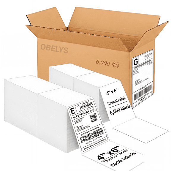 Bulk 4 x 6 Direct Thermal Labels | 6,000 labels Count | Fan-Folded & Perforated | Strong Adhesive Labels for USPS, UPS, FedEx Shipping Services
