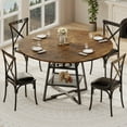 thumbnail image 2 of 47" Round Dining Table for 4-6, Farmhouse Kitchen Table with Metal Base and Storage Shelf, Wooden Dining Table Set for Small Space Kitchen, Dining Room, 2 of 8