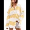 thumbnail image 2 of Suéteres de Cuello en V y Larga con Botones y Bloques de Color A Rayas para Mujer, Moda de Otoño 2025, Talla Grande y Amarillo XXL, 2 of 7